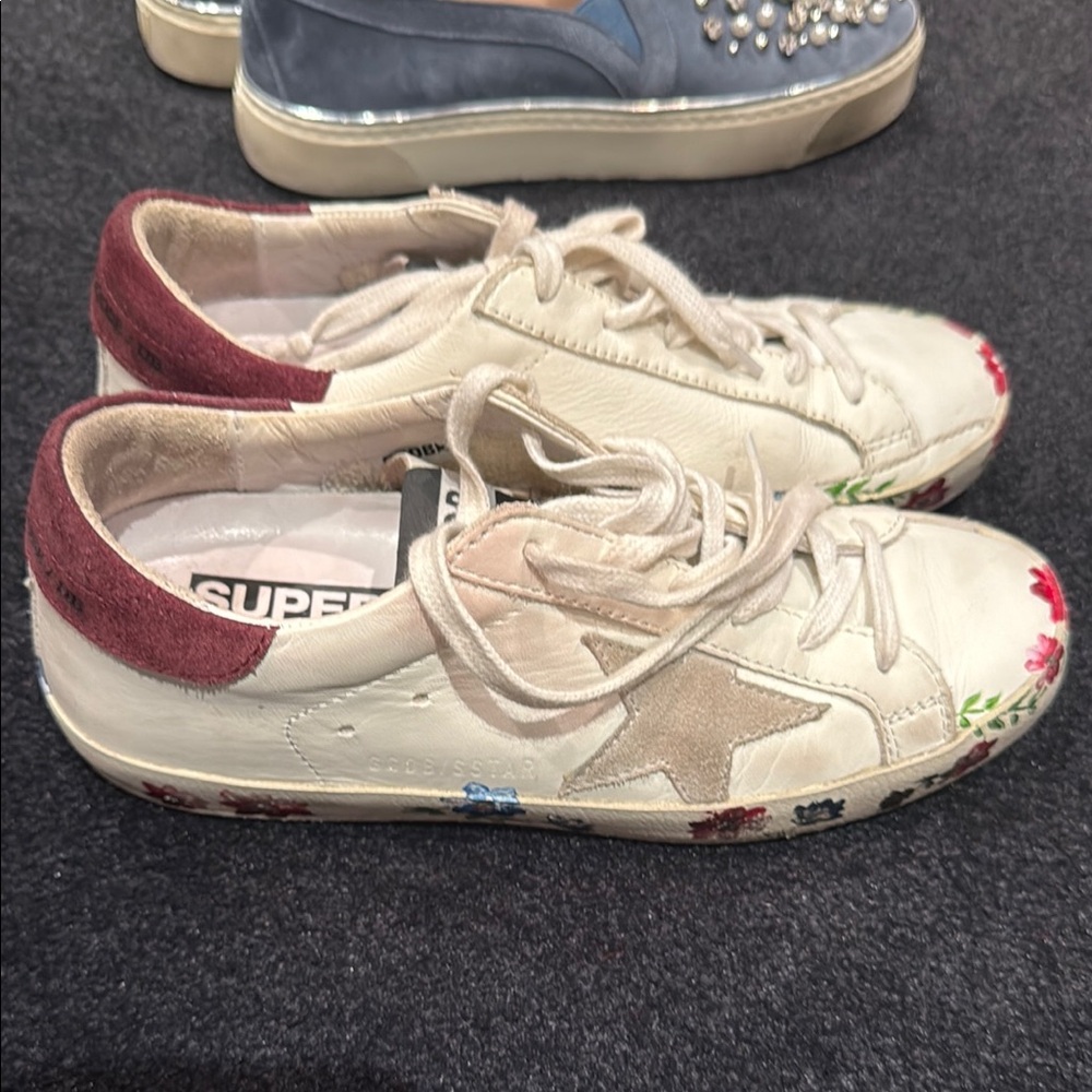 Golden goose White and Burgundy Sneakers hand painted limited edition